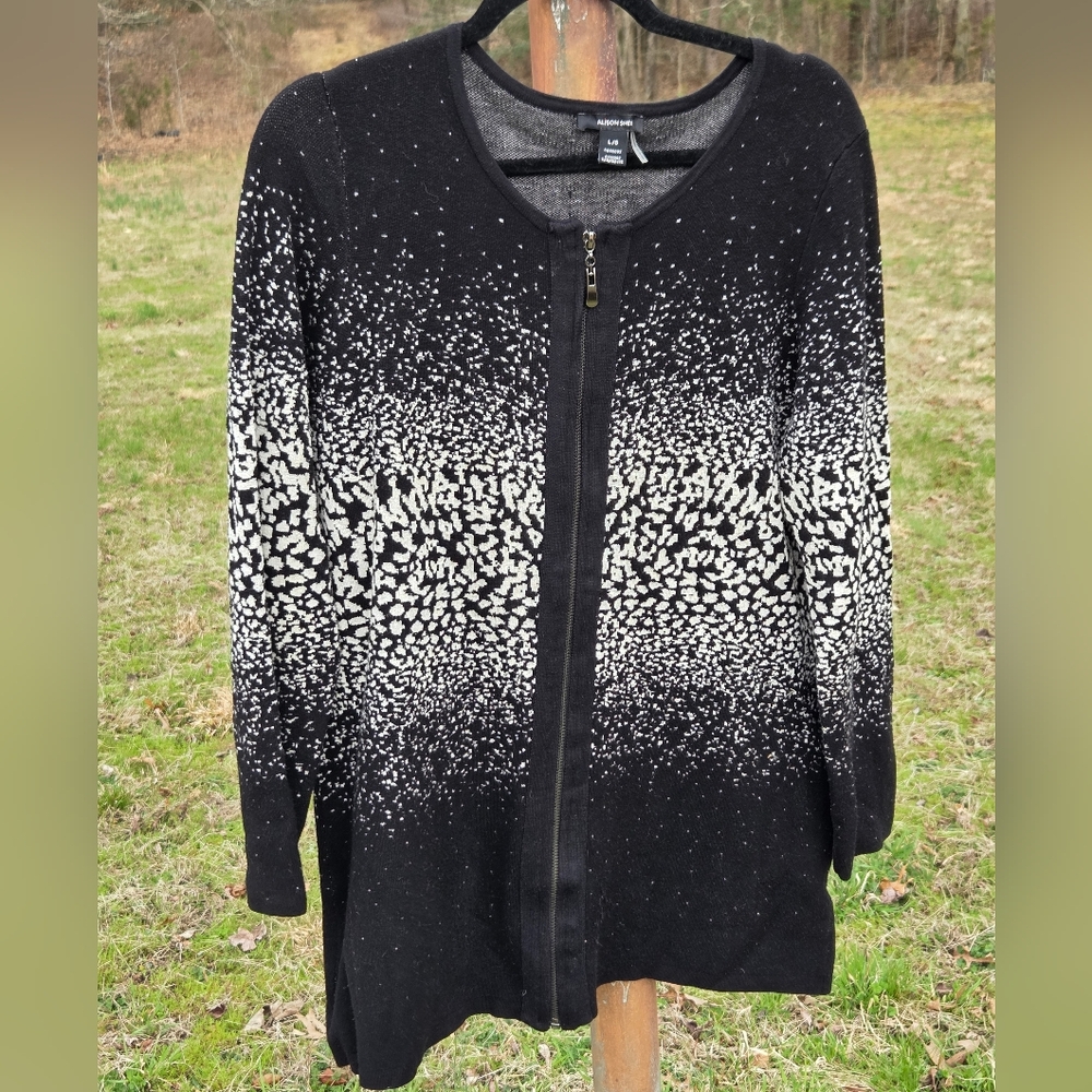 Alison Sheri Zippered Knit  Cardigan Sweater L